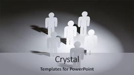  Presentation with group support - Presentation having close up of group of standing papermen in the light lots of copies of one paper man concept of teamwork partnership and support background and a light gray colored foreground