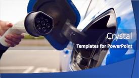  Presentation with electric charging - Slide deck enhanced with close-up-of-hand-attaching background and a navy blue colored foreground