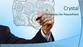  Presentation with gear - Presentation theme enhanced with close-up-of-hand-darwing background and a sky blue colored foreground