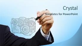  Presentation with gear - Presentation theme featuring close-up-of-hand-darwing background and a sky blue colored foreground