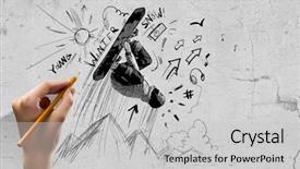  Presentation with hand drawn cartoon of sports - PPT theme having close up of hand drawing background and a light gray colored foreground