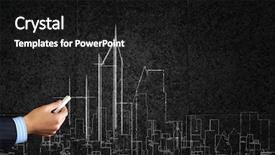  Presentation with chalk board - Beautiful PPT theme featuring close up of hand drawing urban city building on chalk board backdrop and a black colored foreground