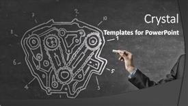  Presentation with mechanism - Theme enhanced with close up of hand drawing gears mechanism with chalk background and a dark gray colored foreground
