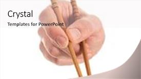  Presentation with chopsticks - Slides enhanced with close-up of hand holding chopsticks on white background background and a sky blue colored foreground