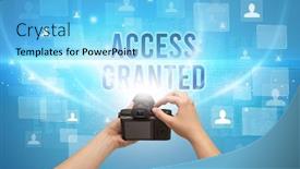  Presentation with video surveillance - PPT layouts consisting of close-up-of-hand-holding background and a light blue colored foreground