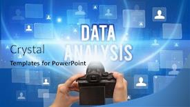  Presentation with data analysis - Colorful presentation theme enhanced with close-up-of-hand-holding backdrop and a light blue colored foreground