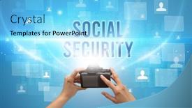  Presentation with social security - Slide set featuring close-up-of-hand-holding background and a light blue colored foreground