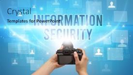  Presentation with information security - Audience pleasing presentation theme consisting of close-up-of-hand-holding backdrop and a light blue colored foreground