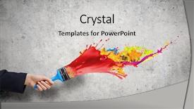  Presentation with paint brush - Cool new presentation with close up of hand holding brush with colorful paint splashes backdrop and a light gray colored foreground