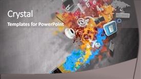  Presentation with paint brush - Beautiful PPT layouts featuring close up of hand holding brush with colorful paint splashes backdrop and a gray colored foreground