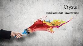  Presentation with paint brush - Audience pleasing PPT theme consisting of close up of hand holding brush with colorful paint splashes backdrop and a light gray colored foreground