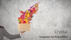  Presentation with box carton - Audience pleasing theme consisting of birthday presentation template - close up of hand holding backdrop and a light gray colored foreground