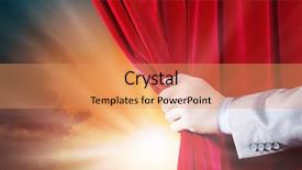  Presentation with red curtain - Colorful presentation theme enhanced with theatre door - close up of hand opening backdrop and a  colored foreground