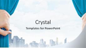  Presentation with blue curtain - Cool new presentation theme with opulent - close up of hand opening backdrop and a  colored foreground