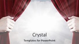  Presentation with red curtain - Presentation featuring hand opening red curtain background and a light gray colored foreground