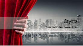  Presentation with red curtain - Presentation with theatre door - close up of hand opening background and a  colored foreground