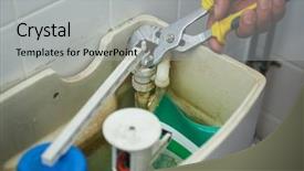  Presentation with toilet - Audience pleasing PPT theme consisting of up of hand repairing toilet backdrop and a light gray colored foreground