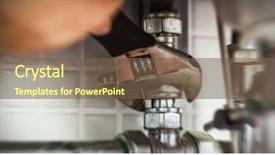  Presentation with pipes - Amazing PPT theme having close up of hand repairing pipes with wrench backdrop and a violet colored foreground