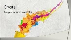  Presentation with paint bucket - Audience pleasing presentation consisting of close up of hand splashing colorful paint from bucket backdrop and a sky blue colored foreground