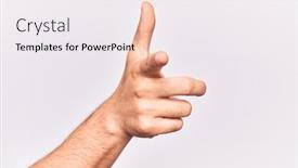  Presentation with forefinger - Slide deck with close-up-of-hand background and a sky blue colored foreground