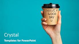  Presentation with cup coffee - Audience pleasing slide set consisting of close-up-of-hand backdrop and a teal colored foreground