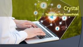  Presentation with social media network - Presentation design featuring laptop and social media background and a tawny brown colored foreground