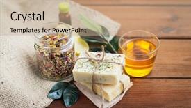  Presentation with eco soap - Cool new slide deck with close up of handmade soap backdrop and a soft green colored foreground