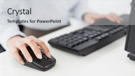  Presentation with keyboard - Colorful presentation theme enhanced with close-up of hands computer backdrop and a light gray colored foreground