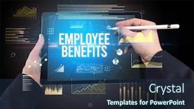  Presentation with employee benefits - Theme consisting of close-up-of-hands-holding background and a ocean colored foreground