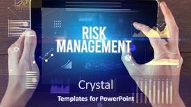  Presentation with risk management - Presentation enhanced with close-up-of-hands-holding background and a navy blue colored foreground