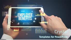  Presentation with employee benefits - Amazing presentation theme having close-up-of-hands-holding backdrop and a ocean colored foreground