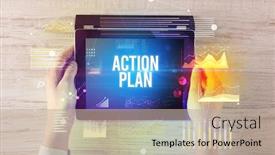  Presentation with action plan - Cool new PPT layouts with close-up-of-hands-holding backdrop and a mint green colored foreground