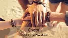  Presentation with joint venture hand together - Beautiful slide set featuring close up of hands holding backdrop and a coral colored foreground