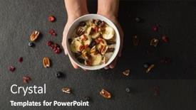  Presentation with cereal - Presentation theme enhanced with close-up of hands holding a bowl of fruit cereal background and a dark gray colored foreground