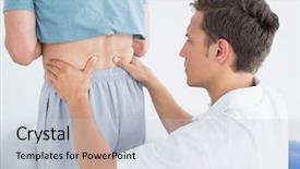  Presentation with gym - Audience pleasing presentation design consisting of close-up of hands massaging mans lower back in the gym at hospital backdrop and a lemonade colored foreground