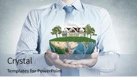  Presentation with green life - Presentation design consisting of close up of hands presenting background and a light blue colored foreground