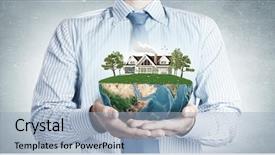  Presentation with green life - Beautiful presentation theme featuring close up of hands presenting model of green countryside life elements of this image are furnished by nasa backdrop and a light blue colored foreground