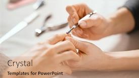  Presentation with nail salon - PPT theme featuring close-up-of-hands background and a coral colored foreground