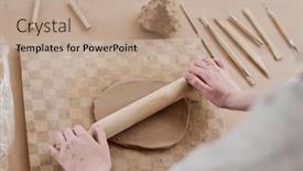  Presentation with female - Presentation theme having close-up-of-hands background and a coral colored foreground