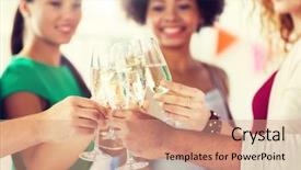  Presentation with happy holidays - Cool new theme with close up of happy friends backdrop and a coral colored foreground