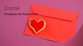  Presentation with envelope - Cool new presentation theme with close-up of happy mother day card heart shape cookie on red envelope against pink background backdrop and a coral colored foreground