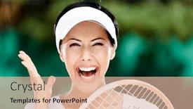  Presentation with prize - Colorful slides enhanced with close up of happy woman with tennis racket at the tennis court prize backdrop and a lemonade colored foreground
