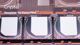  Presentation with hard disk - Slide deck consisting of close-up-of-hard-disk background and a  colored foreground