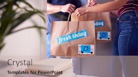  Presentation with food delivery - Colorful presentation theme enhanced with close-up-of-home-delivery backdrop and a soft green colored foreground