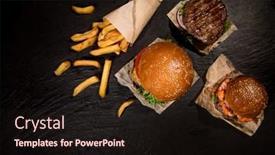  Presentation with burgers - PPT theme enhanced with close-up-of-home-made background and a wine colored foreground