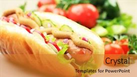  Presentation with dog food - Beautiful PPT theme featuring close up of hot dog backdrop and a gold colored foreground