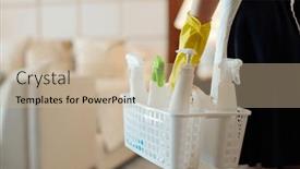  Presentation with rubber gloves - Slide set consisting of close-up-of-housekeeper background and a coral colored foreground