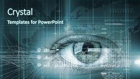  Presentation with digital data a human eye - Cool new PPT theme with close up of human eye backdrop and a  colored foreground
