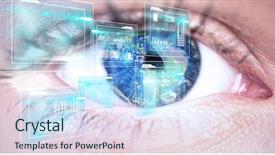  Presentation with human eye - Amazing presentation theme having close-up of human eye backdrop and a sky blue colored foreground