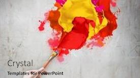  Presentation with paint brush - Beautiful slide set featuring close-up of human hand holding paint brush making colorful paint splashes backdrop and a light gray colored foreground